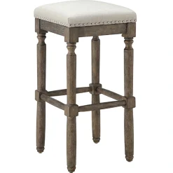 * Aiden Upholstered Tan Backless Barstool With Nailhead Trim, 30 Promotion< Barstools