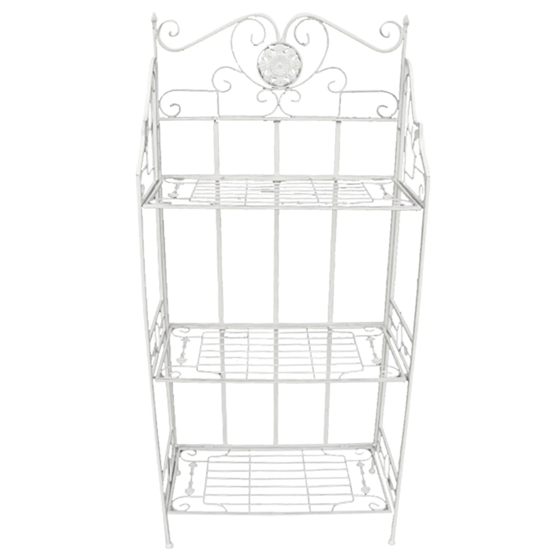 * Antique White Metal Baker'S Rack With Folding Shelves, 51 Less Expensive< Baker'S Racks & Bar Carts