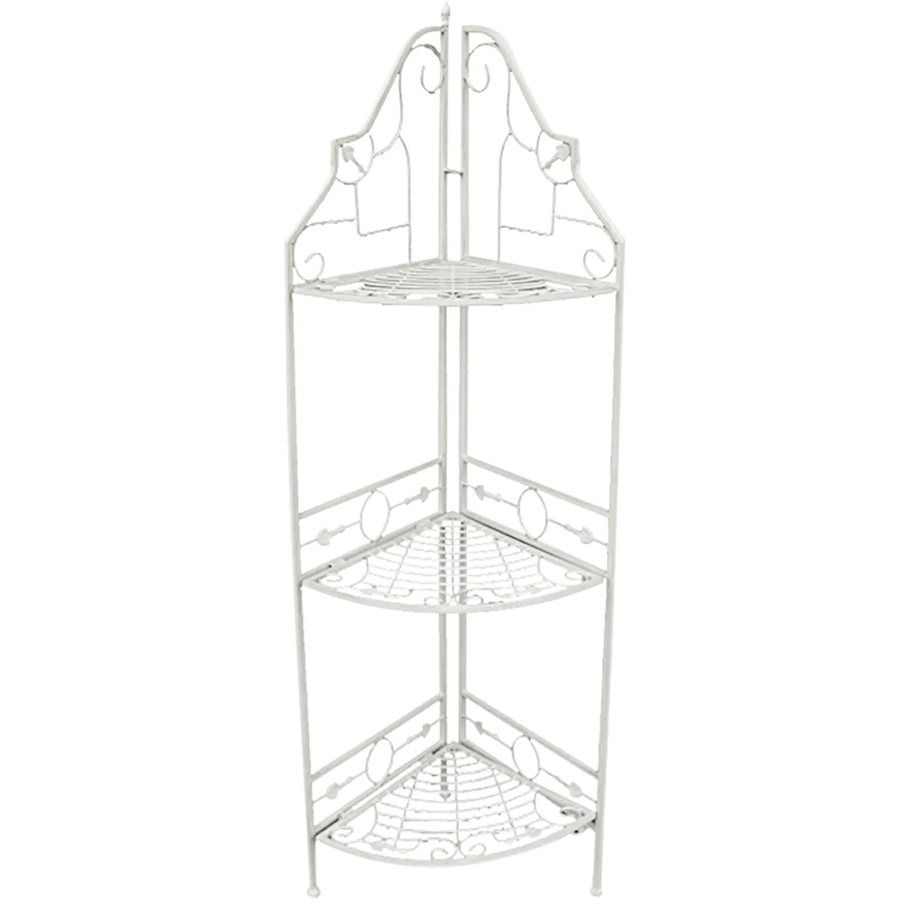 * Antique White Scrolled Metal Folding Corner Shelf Rack, 51.5 Premium< Baker'S Racks & Bar Carts