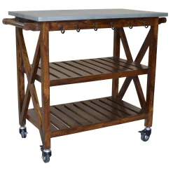 * Antwerp Wood Bar Cart With Metal Top And Towel Hooks Exquisite Gifts< Baker'S Racks & Bar Carts