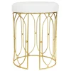 * Arca Glazed Gold Wire Vanity Stool/Padded White Faux Leather Seat Outlet< Stools & Benches