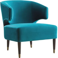 * Aura Green Velvet Wrap Around Arm Chair With Brass Capped Legs Fashion< Accent Chairs