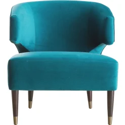 * Aura Green Velvet Wrap Around Arm Chair With Brass Capped Legs Fashion< Accent Chairs