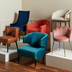 * Aura Green Velvet Wrap Around Arm Chair With Brass Capped Legs Fashion< Accent Chairs