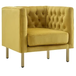 * Bendell Yellow Velvet Tufted Accent Club Chair With Gold Legs, Kd Promotion< Accent Chairs