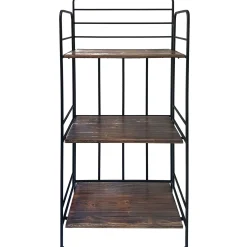 * Black 3 Tier Metal Baker Rack With Folding Wood Top Shelves Gift Selection< Baker'S Racks & Bar Carts