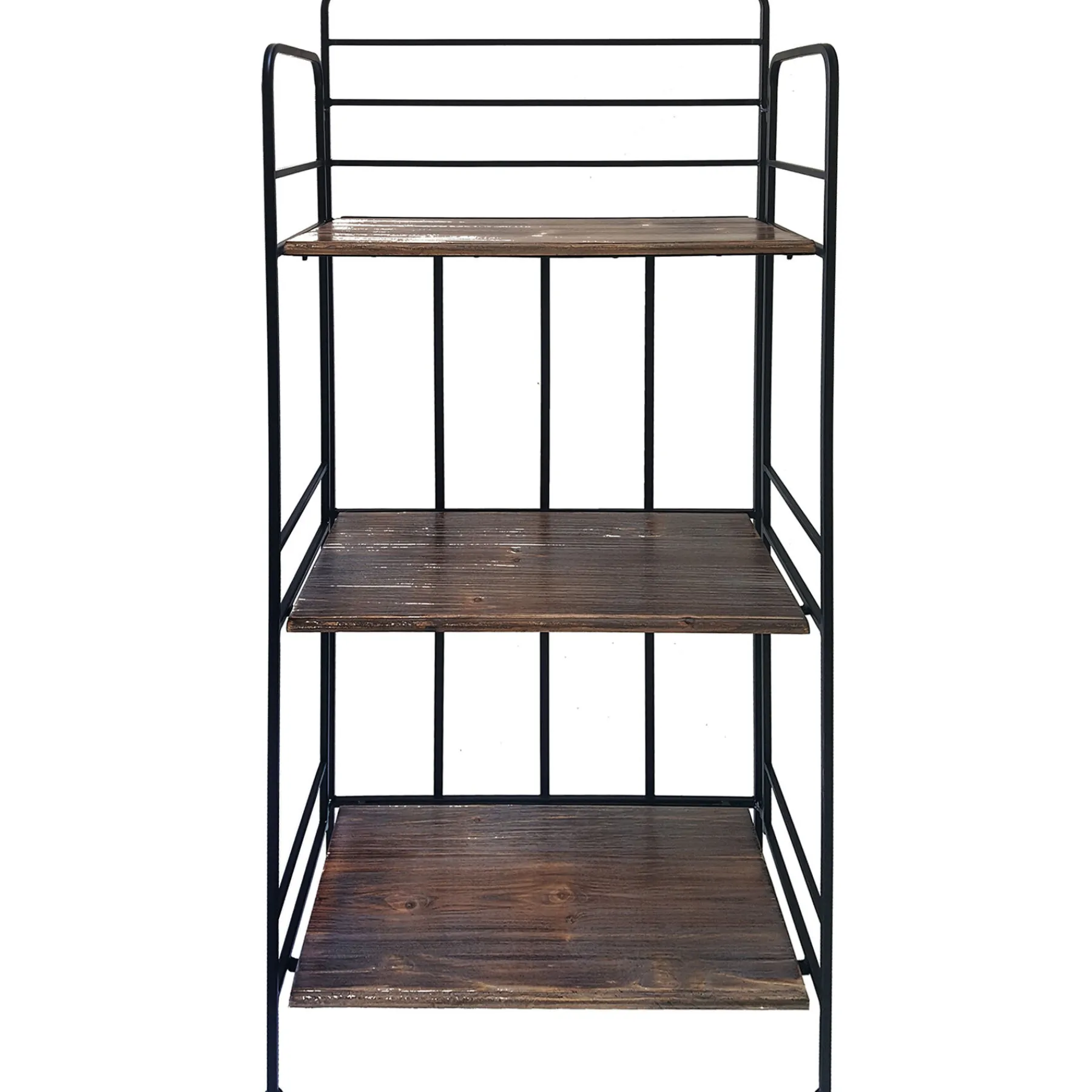 * Black 3 Tier Metal Baker Rack With Folding Wood Top Shelves Gift Selection< Baker'S Racks & Bar Carts
