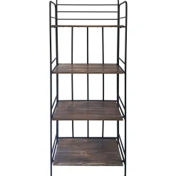 * Black 4 Tier Metal Baker Rack With Folding Wood Top Shelves Gift Selection< Baker'S Racks & Bar Carts