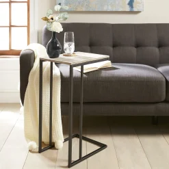 * Black Metal C-Table With Rustic Wooden Top Promotion< Accent Tables