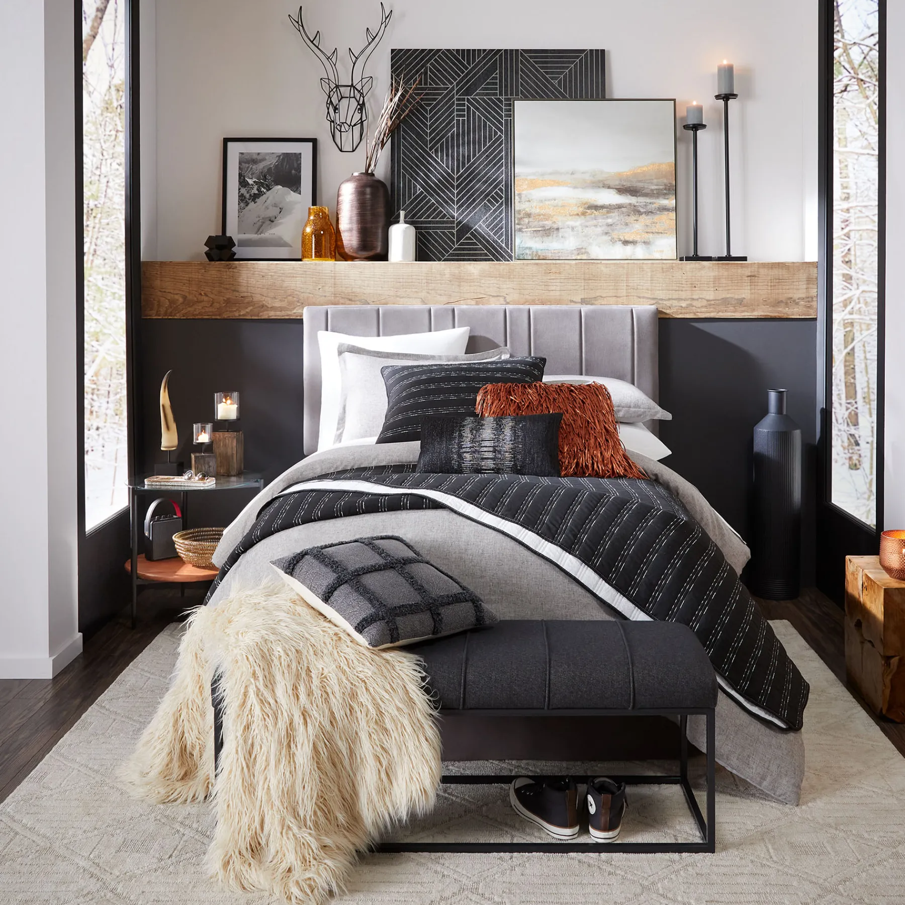 * Chandler Grey Velvet Channeled Queen Headboard Fashion< Bedroom