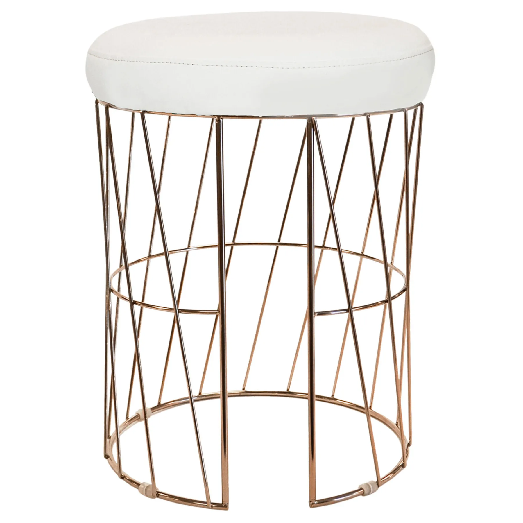 * Diago Metallic Blush Wire Vanity Stool/Padded White Faux Leather Seat Good Quality< Stools & Benches