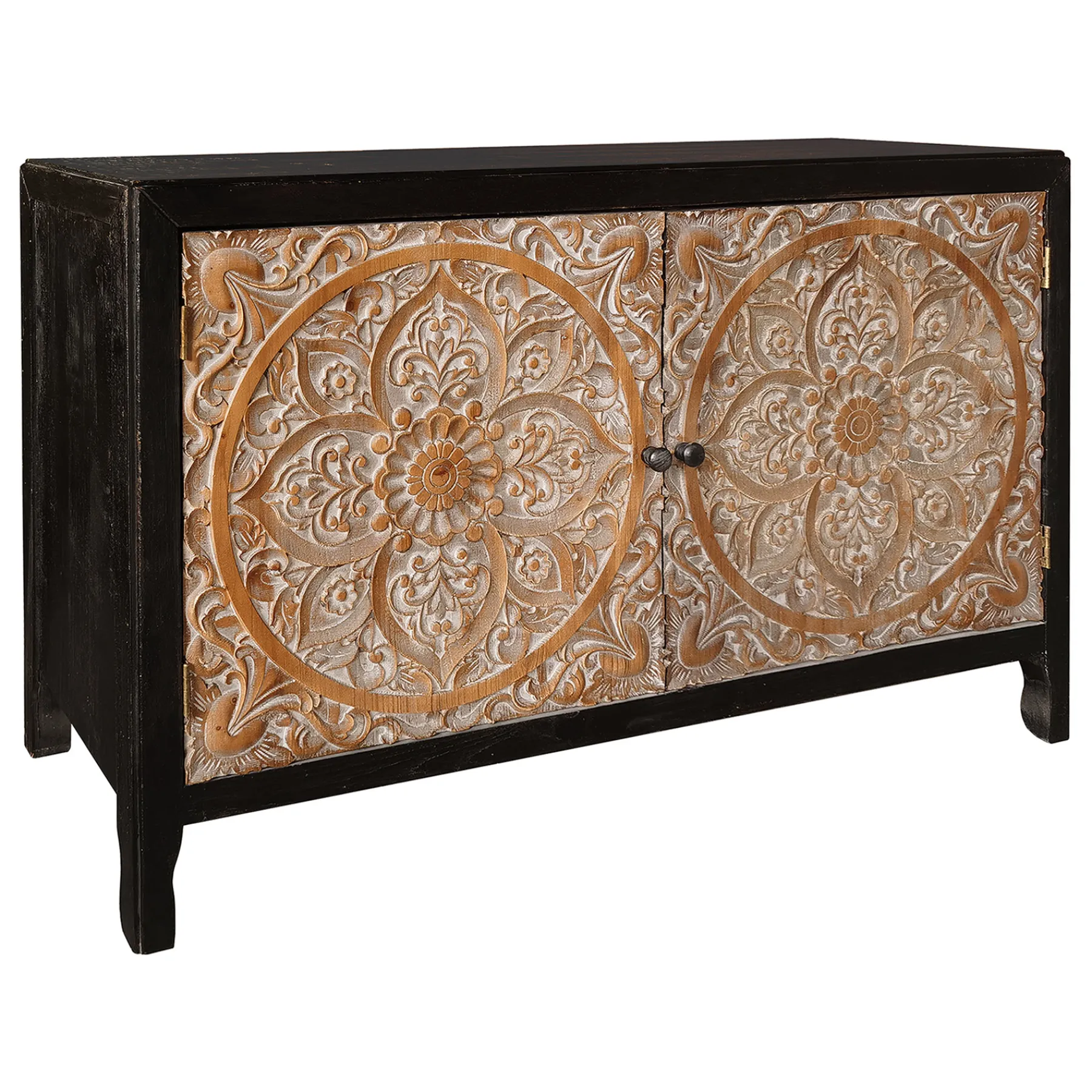 * 2-Door Carved Black Long Cabinet Opening Sales< Cabinets & Chests