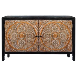 * 2-Door Carved Black Long Cabinet Opening Sales< Cabinets & Chests