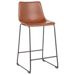 * Drake Cognac Faux Leather Modern Industrial Barstool, 30 Bargain Sale< Dining Chairs & Benches