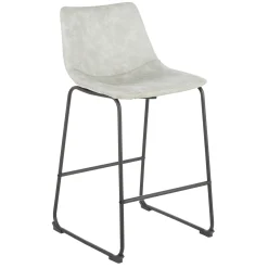 * Drake Modern Faux Leather Industrial Barstool, Light Grey Fashion< Barstools