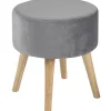 * Emmy Grey Velvet Round Wood Leg Ottoman Clearance< Ottomans & Poufs