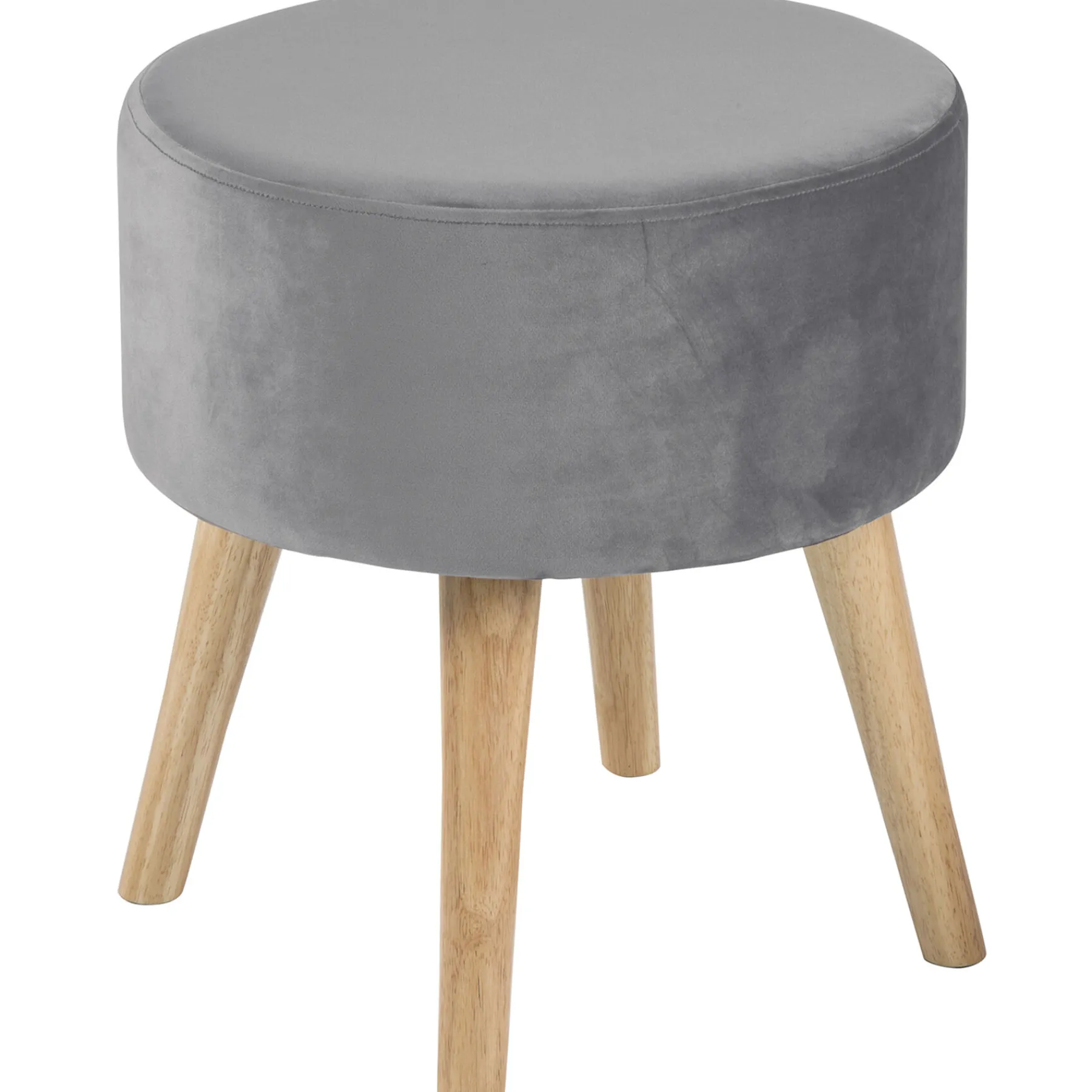 * Emmy Grey Velvet Round Wood Leg Ottoman Clearance< Ottomans & Poufs