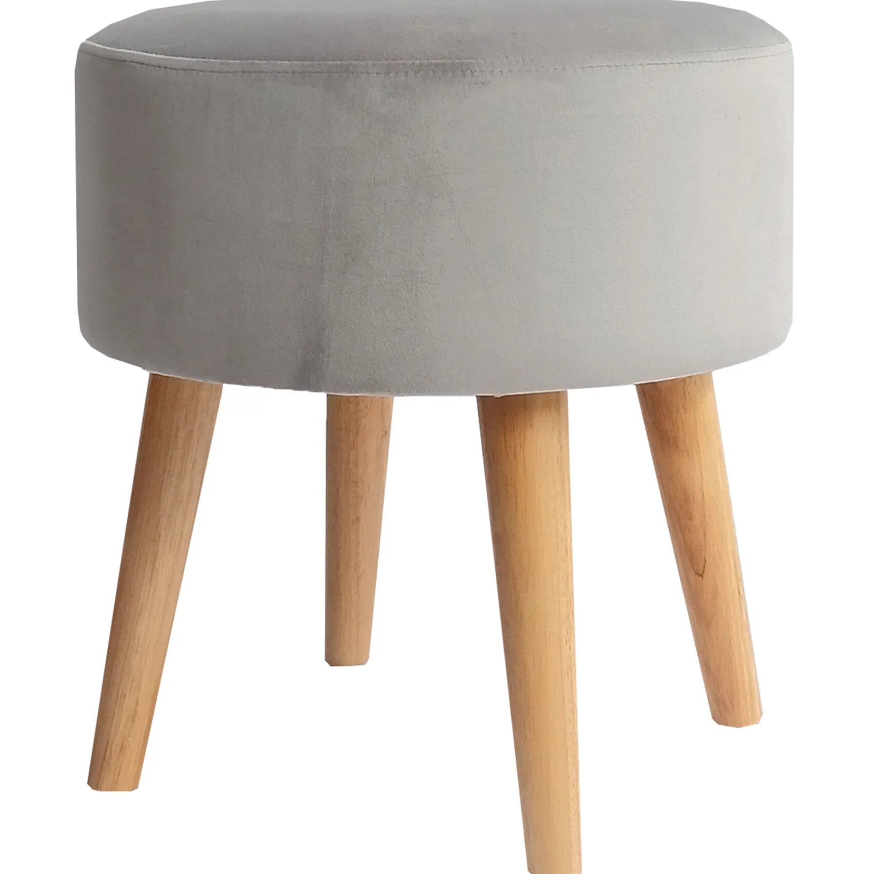 * Emmy Grey Velvet Round Wood Leg Ottoman Clearance< Ottomans & Poufs