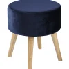 * Emmy Navy Velvet Round Wood Leg Ottoman Less Expensive< Ottomans & Poufs