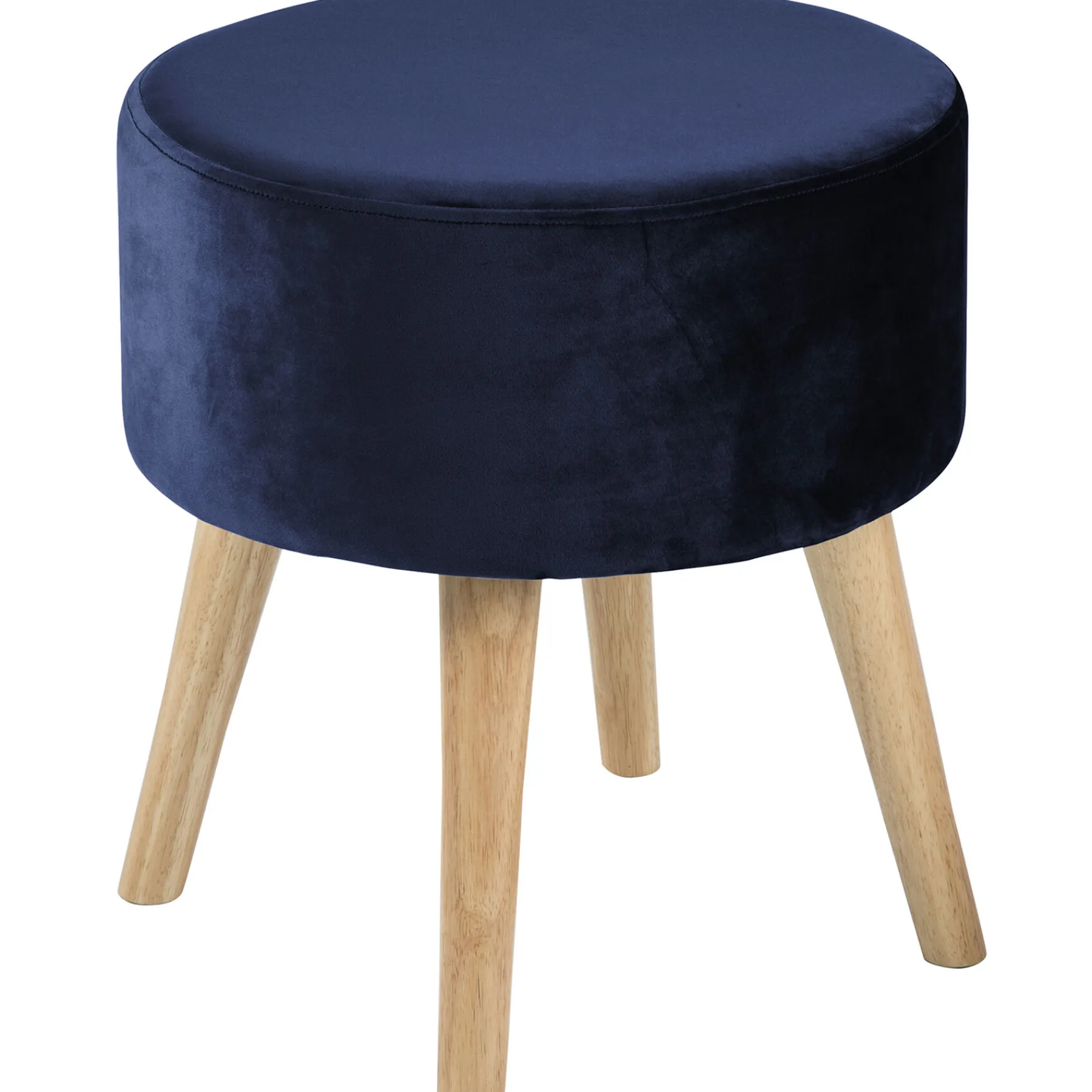 * Emmy Navy Velvet Round Wood Leg Ottoman Less Expensive< Ottomans & Poufs
