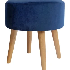 * Emmy Navy Velvet Round Wood Leg Ottoman Less Expensive< Ottomans & Poufs