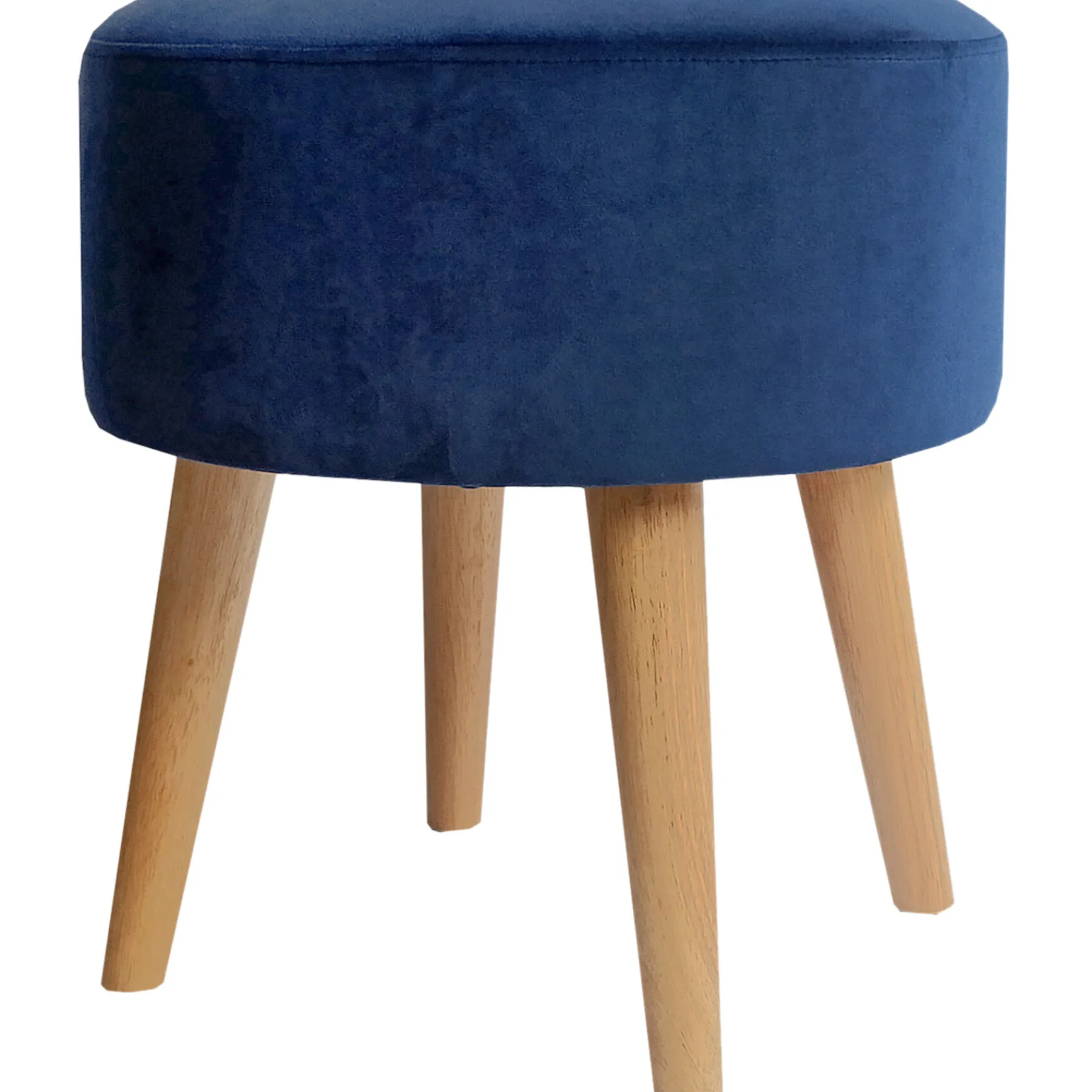 * Emmy Navy Velvet Round Wood Leg Ottoman Less Expensive< Ottomans & Poufs