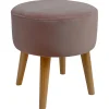 * Emmy Rose Velvet Round Wood Leg Ottoman Flash Sale< Ottomans & Poufs