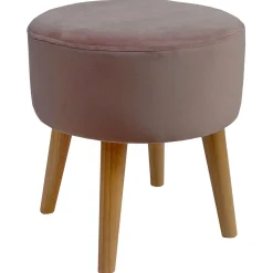 * Emmy Rose Velvet Round Wood Leg Ottoman Flash Sale< Ottomans & Poufs