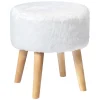 * Emmy White Faux Fur Wood Leg Ottoman Good Quality< Ottomans & Poufs