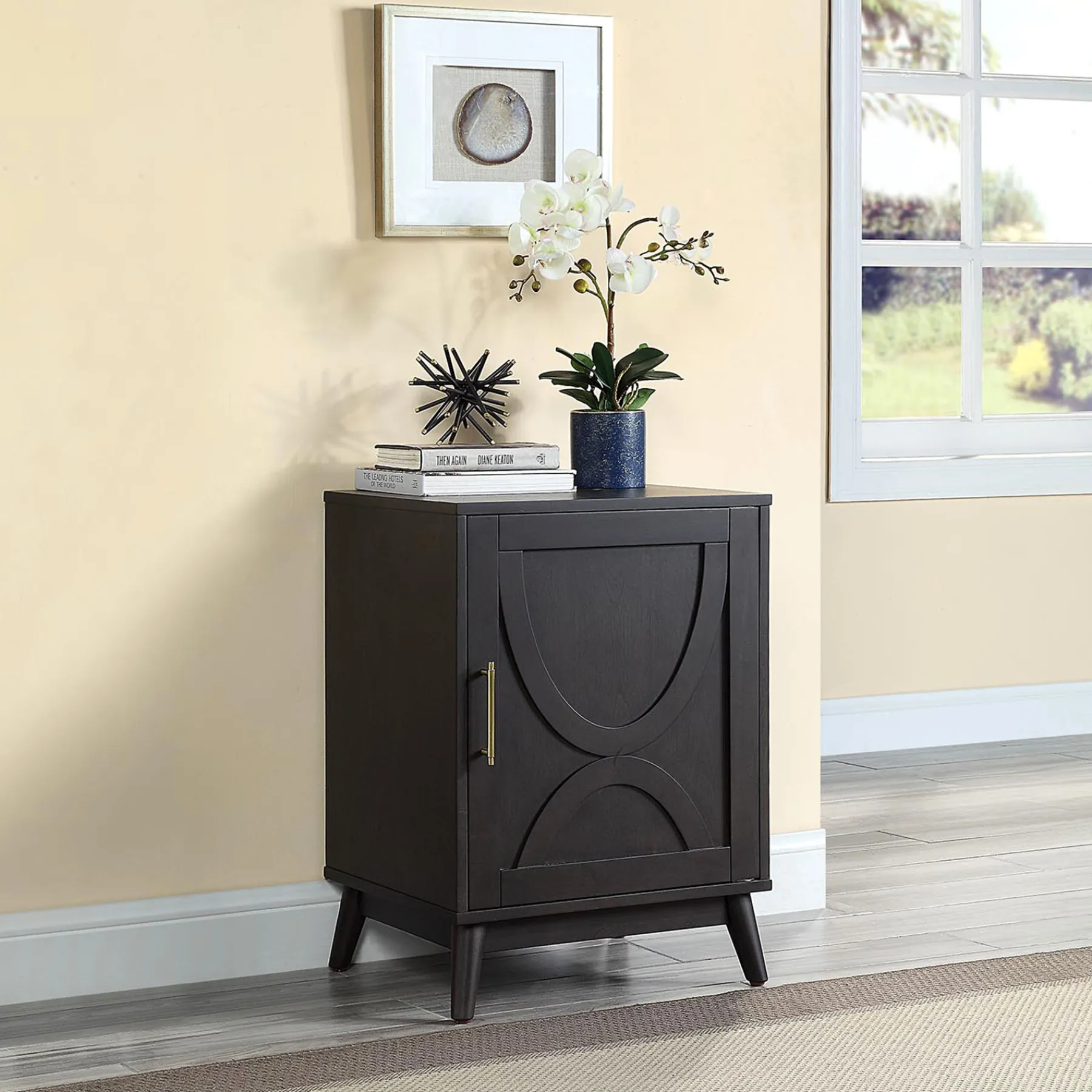 * Ezra Dark Brown Cabinet With Gold Handle Promotion< Cabinets & Chests