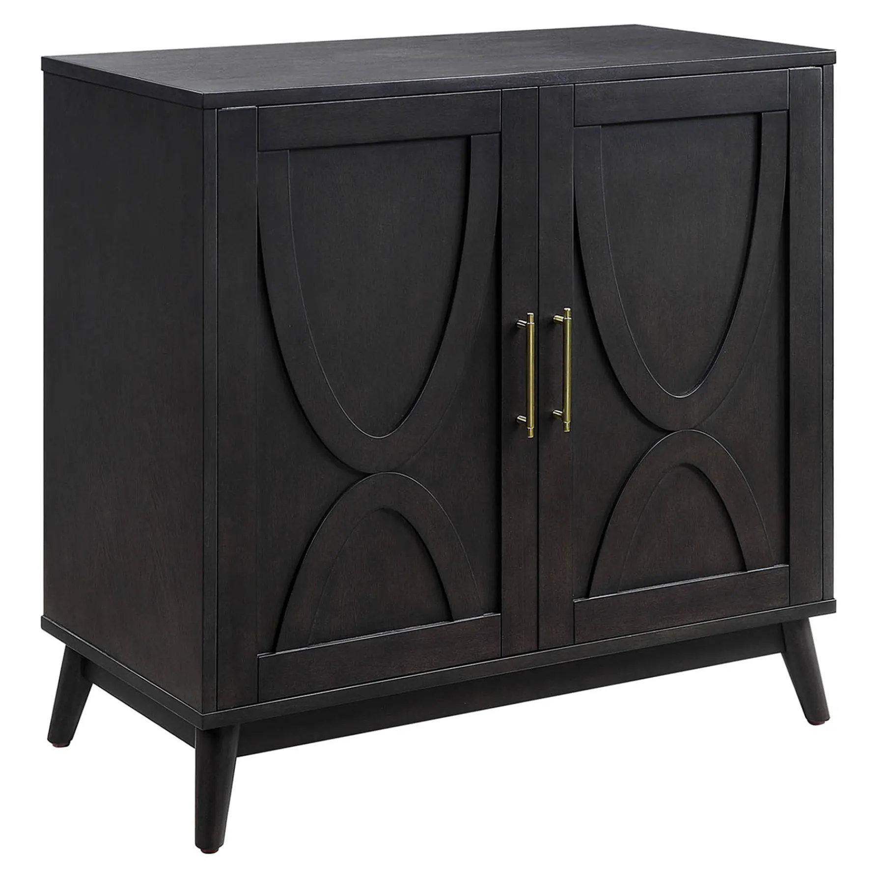 * Ezra 2-Door Dark Brown Cabinet With Gold Handle Opening Sales< Cabinets & Chests