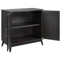 * Ezra 2-Door Dark Brown Cabinet With Gold Handle Opening Sales< Cabinets & Chests
