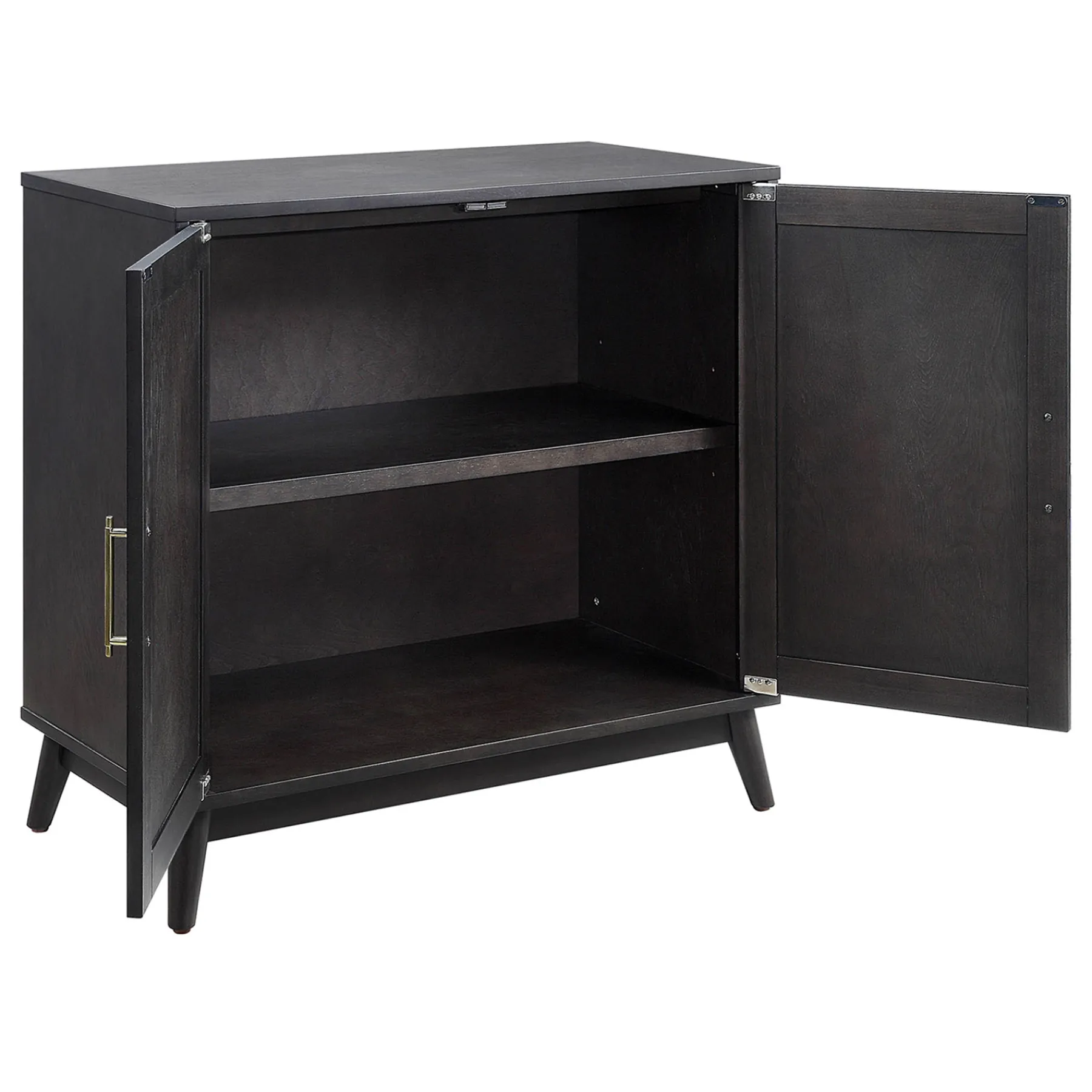 * Ezra 2-Door Dark Brown Cabinet With Gold Handle Opening Sales< Cabinets & Chests