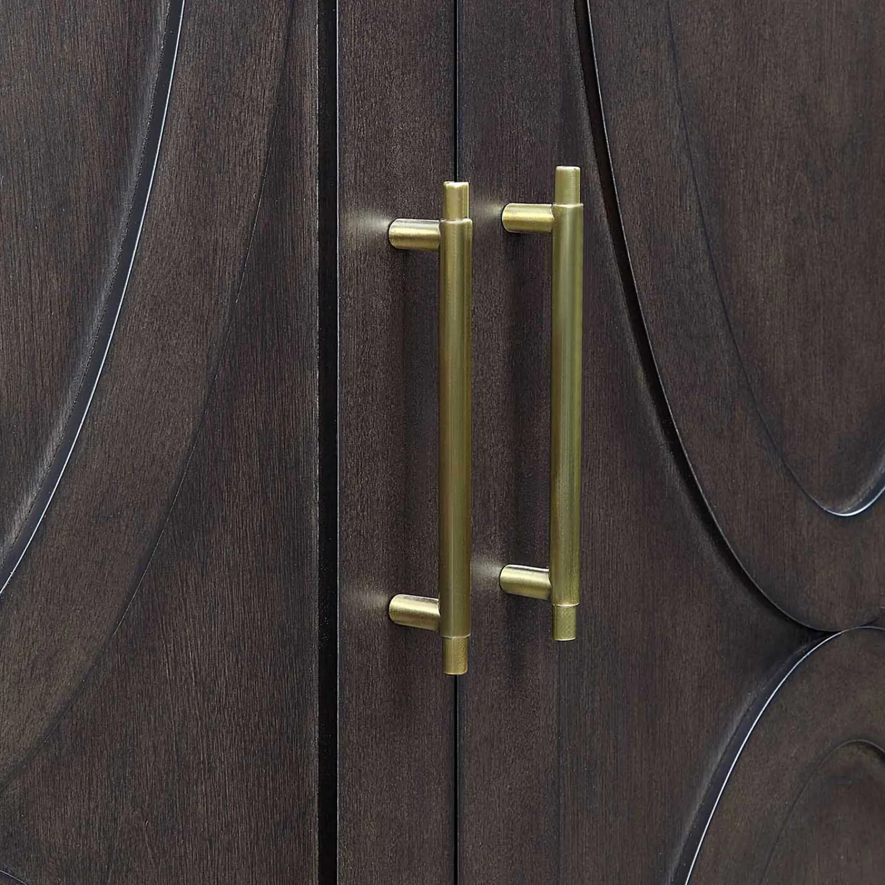 * Ezra 2-Door Dark Brown Cabinet With Gold Handle Opening Sales< Cabinets & Chests