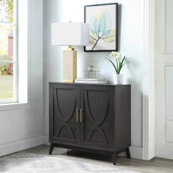* Ezra 2-Door Dark Brown Cabinet With Gold Handle Opening Sales< Cabinets & Chests