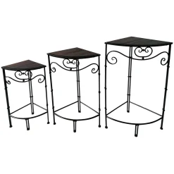 * Fan Shaped Wood Top Plant Stand With Bronze Double Tube Metal Leg, Small Less Expensive< Plant Stands
