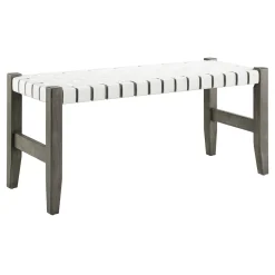 * Faux Leather Ivory Strap Bench Opening Sales< Benches