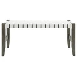 * Faux Leather Ivory Strap Bench Opening Sales< Benches