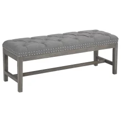 * Ferdinand Tufted Tan Linen Wood Bench With Double Nailhead Opening Sales< Stools & Benches