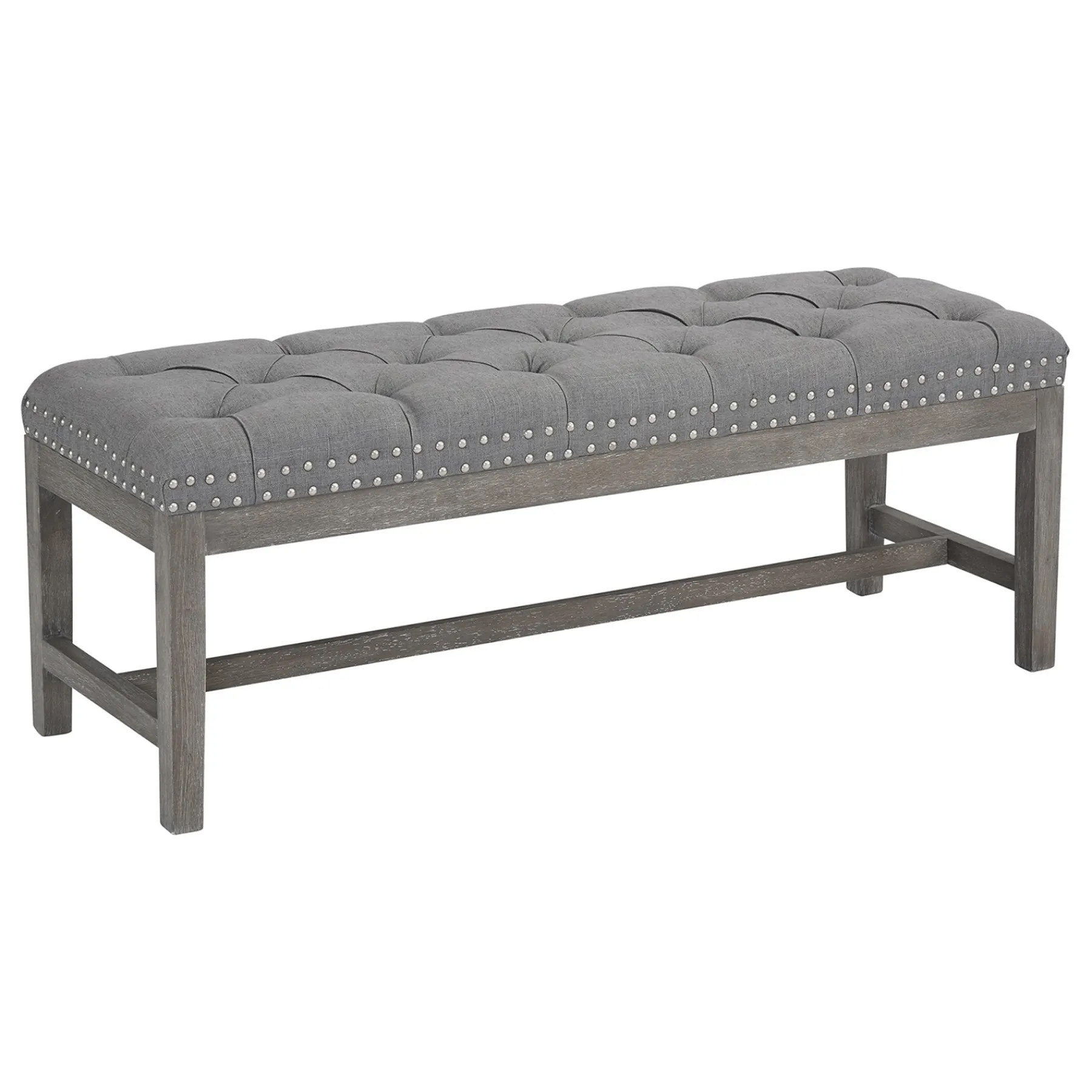 * Ferdinand Tufted Tan Linen Wood Bench With Double Nailhead Opening Sales< Stools & Benches