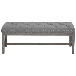 * Ferdinand Tufted Tan Linen Wood Bench With Double Nailhead Opening Sales< Stools & Benches
