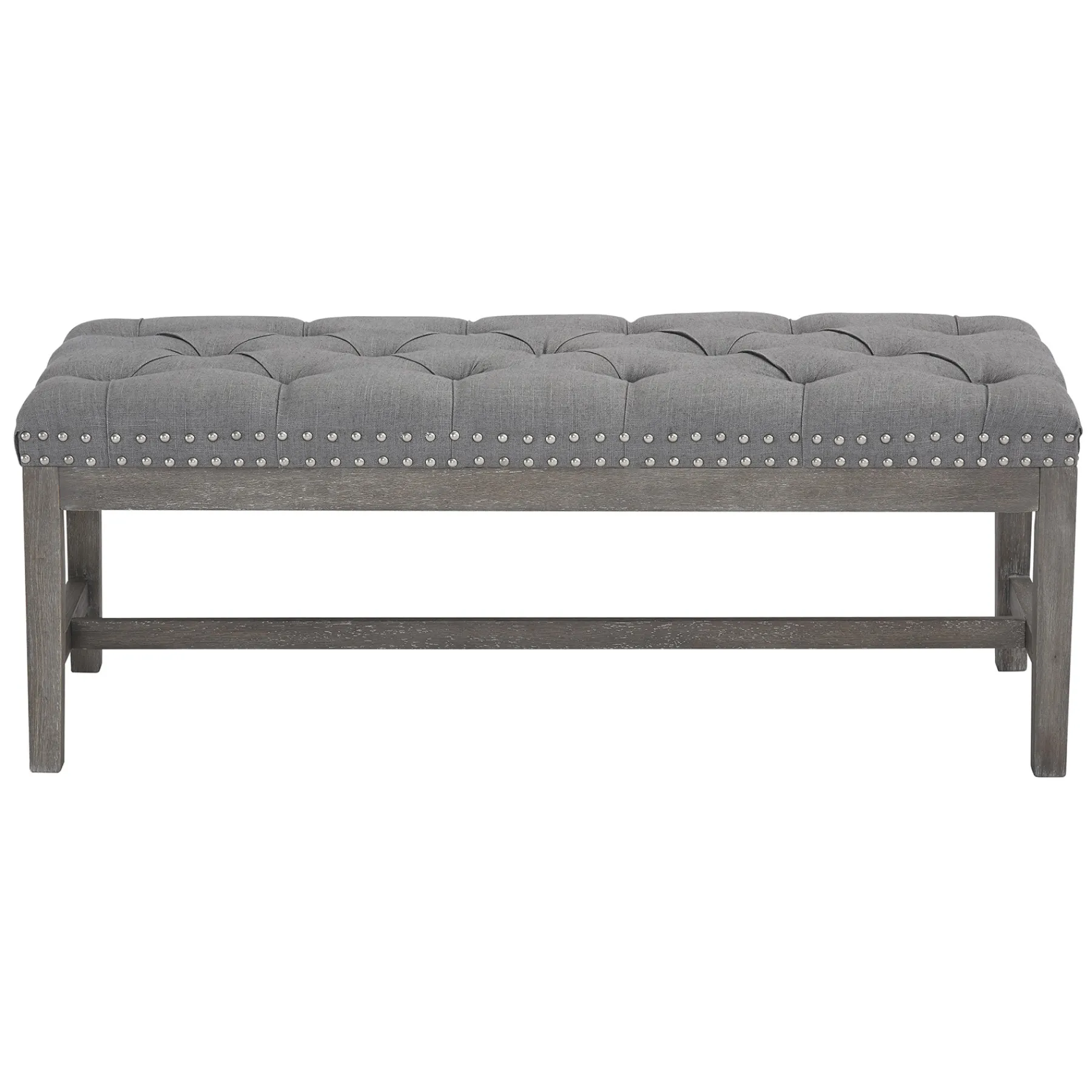 * Ferdinand Tufted Tan Linen Wood Bench With Double Nailhead Opening Sales< Stools & Benches