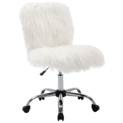 * Fiona White Faux Fur Adjustable Office Chair Low Price< Office