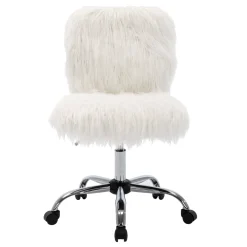 * Fiona White Faux Fur Adjustable Office Chair Low Price< Office