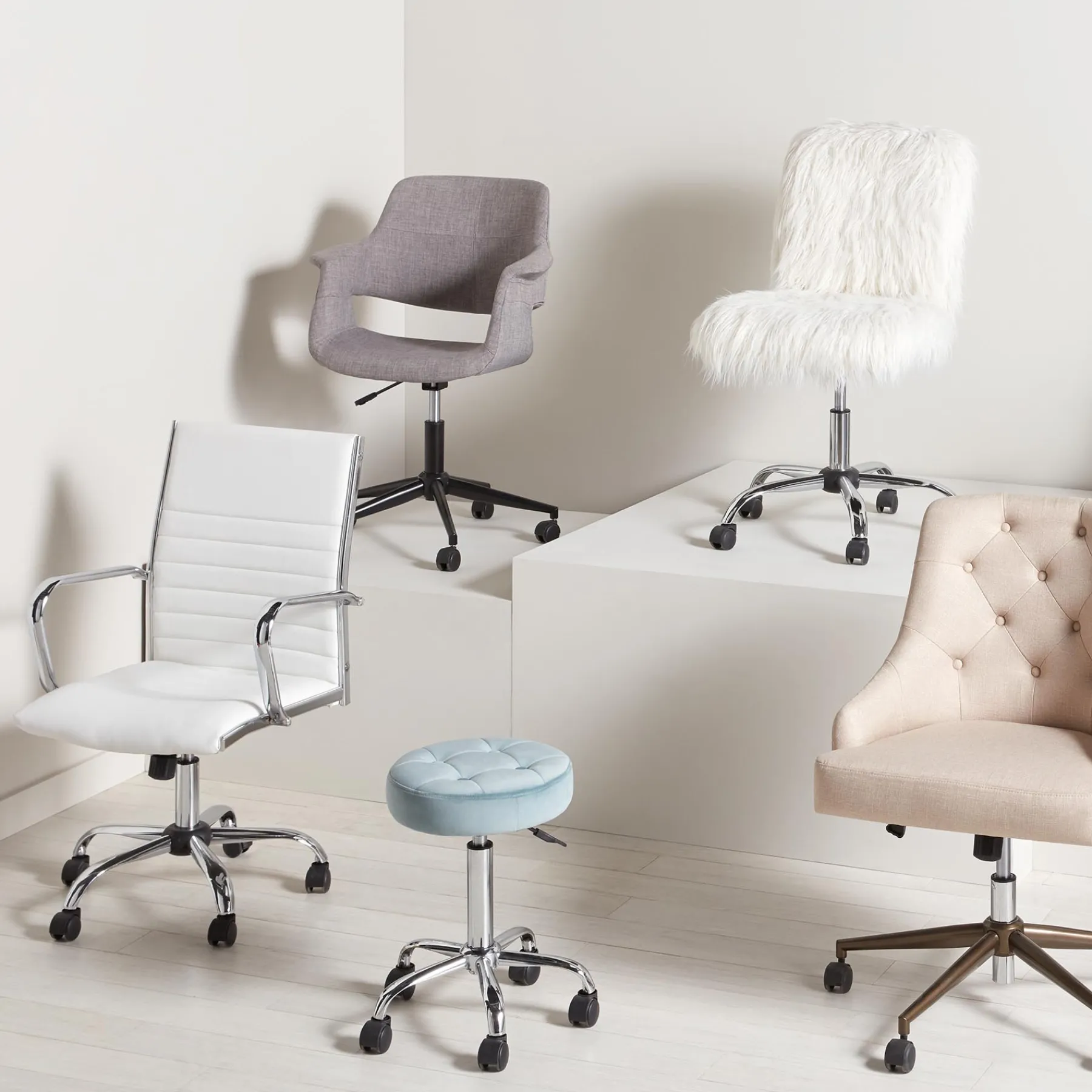 * Fiona White Faux Fur Adjustable Office Chair Low Price< Office