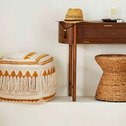 * Francis Handwoven Fringe Pouf, 18 Low Price< Ottomans & Poufs