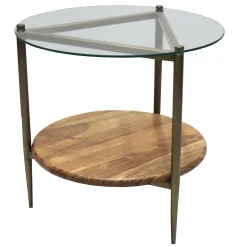 * Glass Top Wood Shelf Side Table Opening Sales< Accent Tables