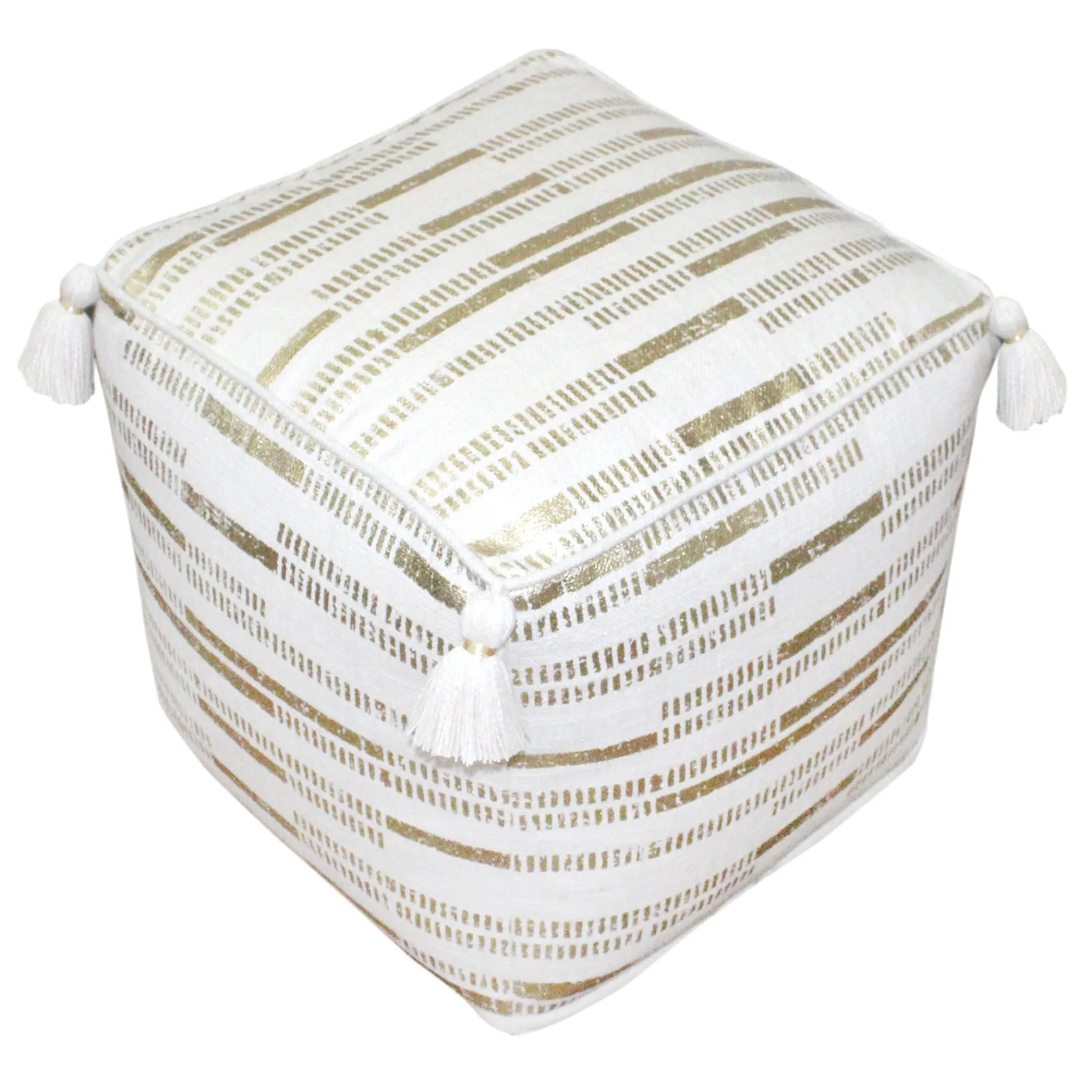 * Gold Foil Print Tassel Pouf Discount< Ottomans & Poufs