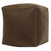 * Honeybloom Faux Leather Brown Pouf With Baseball Stitch Opening Sales< Ottomans & Poufs