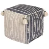* Honeybloom Nora Blue Woven Embroidered Pouf, 18 Promotion< Ottomans & Poufs